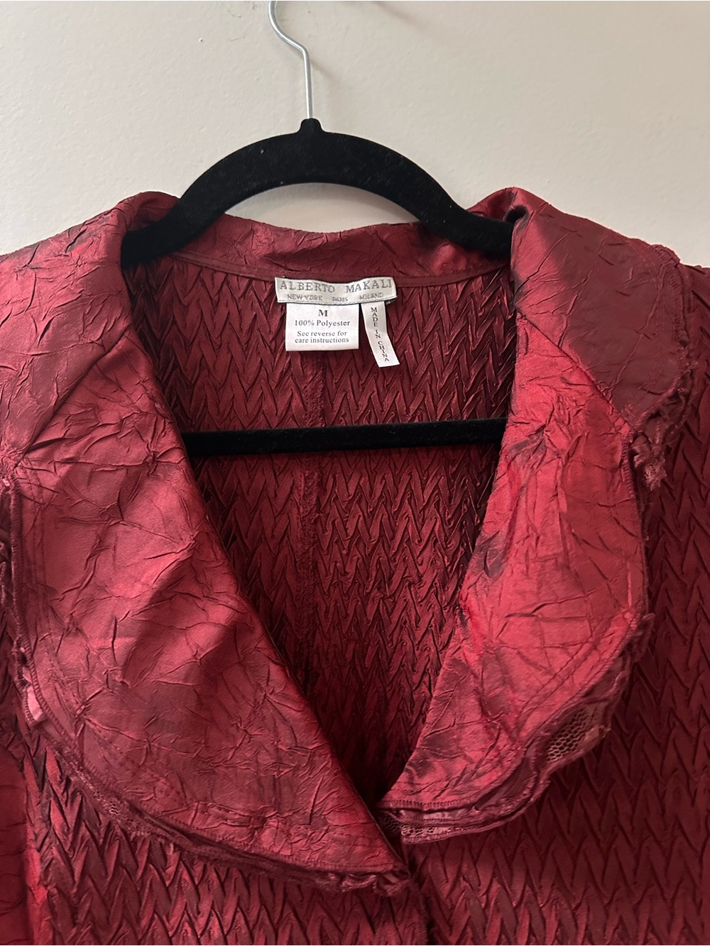 ALBERTO MAKALI Vintage Crinkle Pleated Dark Red Burgundy Fairy Whimsigoth Jacket - Picture 2 of 7
